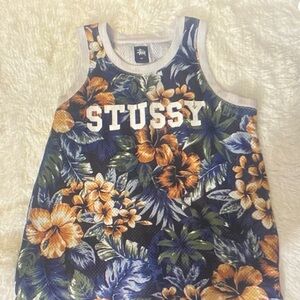 Stussy Tropical Floral Tank Top - Navy and Mustard